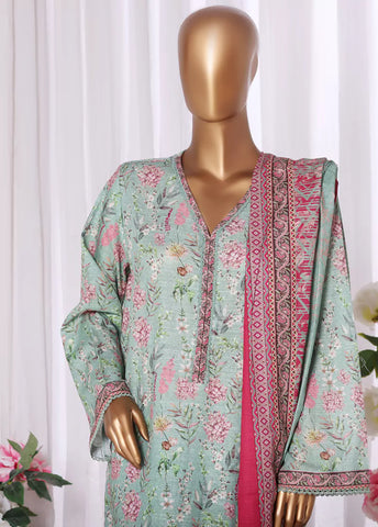 3 Piece Printed Mint Green Khaddar Shirt with Trouser & Dupatta