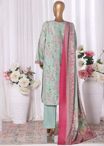 3 Piece Printed Mint Green Khaddar Shirt with Trouser & Dupatta