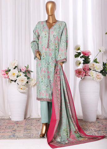 3 Piece Printed Mint Green Khaddar Shirt with Trouser & Dupatta