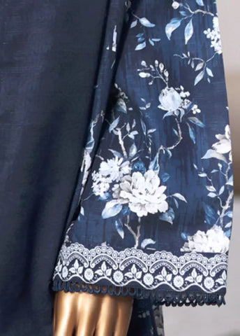 3 Piece Printed Navy Blue Khaddar Frock with Trouser & Dupatta