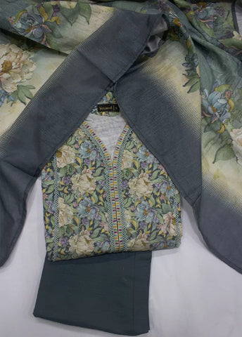 3 Piece Printed MultiColor Khaddar Frock with Trouser & Dupatta