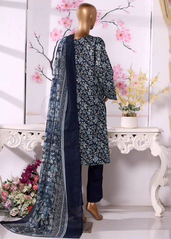 3 Piece Navy Blue Printed Khaddar Shirt with Trouser & Dupatta