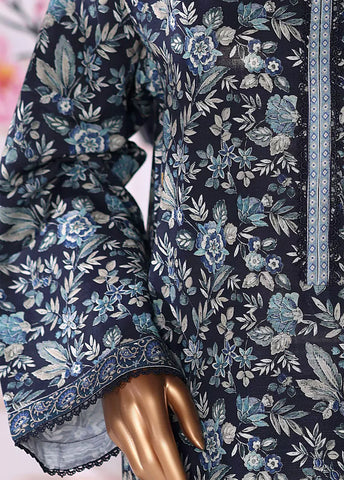 3 Piece Navy Blue Printed Khaddar Shirt with Trouser & Dupatta