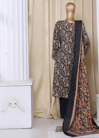 3 Piece Printed MultiColor Khaddar Frock with Trouser & Dupatta