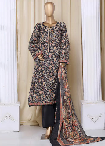 3 Piece Printed MultiColor Khaddar Frock with Trouser & Dupatta
