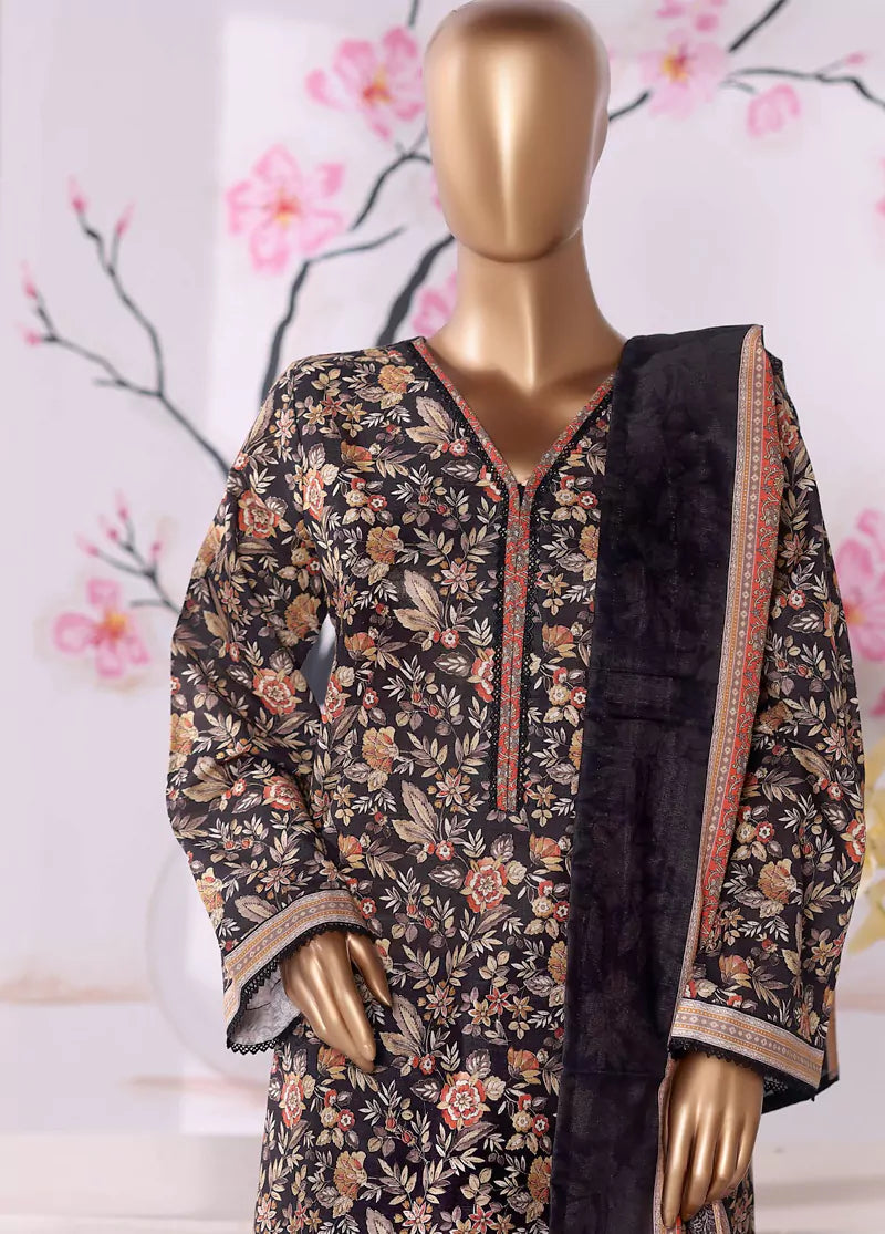 3 Piece Printed MultiColor Khaddar Shirt with Trouser & Dupatta