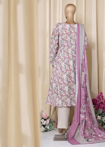 3 Piece Printed MultiColor Khaddar Frock with Trouser & Dupatta