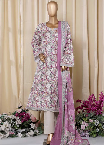 3 Piece Printed MultiColor Khaddar Frock with Trouser & Dupatta
