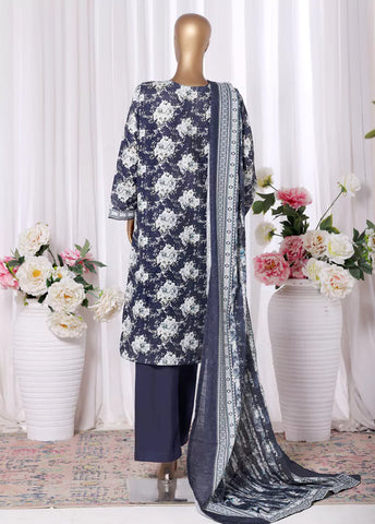 3 Piece Printed Navy Blue & White Khaddar Shirt with Trouser & Dupatta