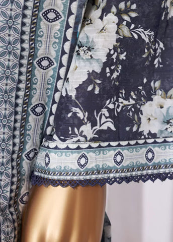 3 Piece Printed Navy Blue & White Khaddar Shirt with Trouser & Dupatta