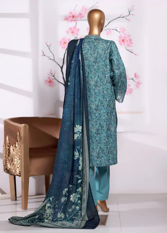 3 Piece Embroidered Blue Khaddar Shirt with Trouser & Dupatta