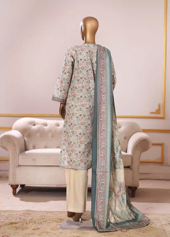 3 Piece Printed Ivory Khaddar Shirt with Trouser & Dupatta