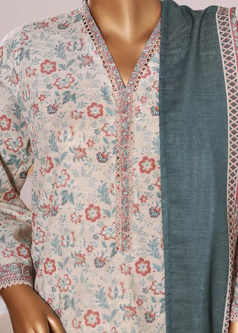 3 Piece Printed Ivory Khaddar Shirt with Trouser & Dupatta