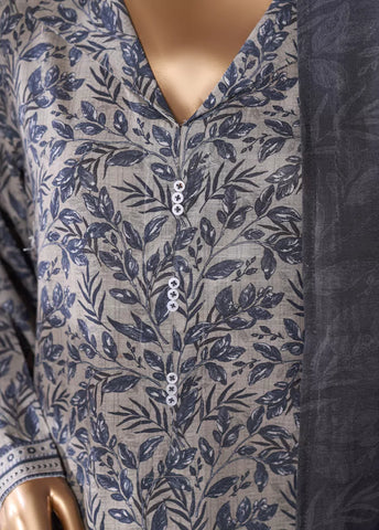 3 Piece Printed Grey Khaddar Shirt with Trouser & Dupatta