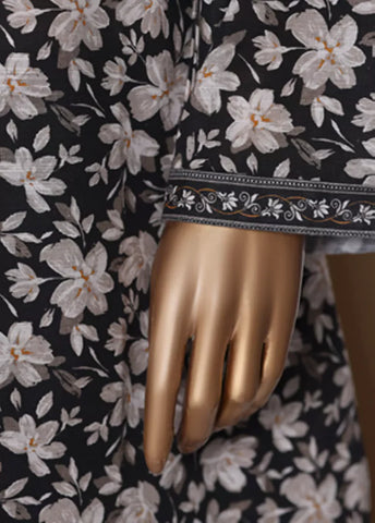 3 Piece Printed White & Black Khaddar Shirt with Trouser & Dupatta