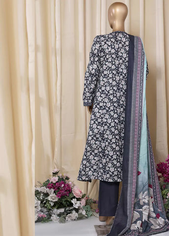 3 Piece Printed MultiColor Khaddar Frock with Trouser & Dupatta