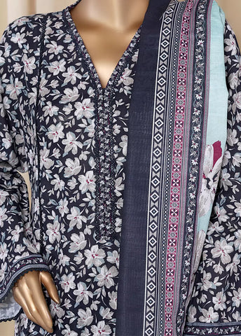 3 Piece Printed MultiColor Khaddar Frock with Trouser & Dupatta