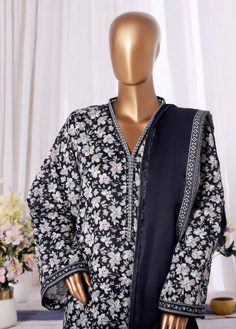 3 Piece Printed Navy Blue & White Khaddar Shirt with Trouser & Dupatta