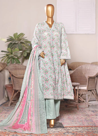 3 Piece Printed MultiColor Khaddar Frock with Trouser & Dupatta