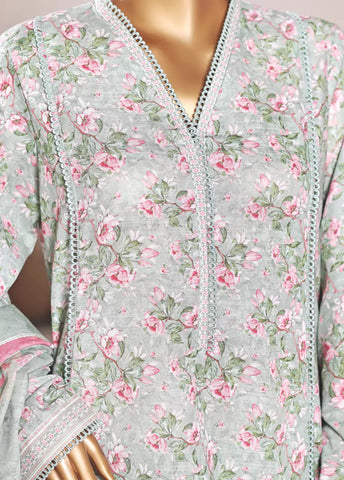 3 Piece Printed MultiColor Khaddar Frock with Trouser & Dupatta