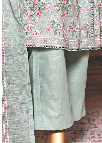 3 Piece Printed MultiColor Khaddar Frock with Trouser & Dupatta
