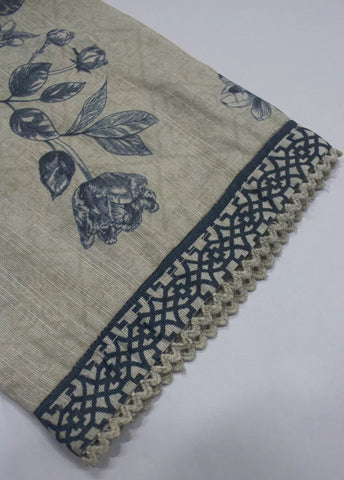 3 Piece Printed Off White Khaddar Frock with Trouser & Dupatta