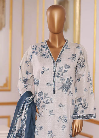 3 Piece Printed Off White Khaddar Shirt with Trouser & Dupatta