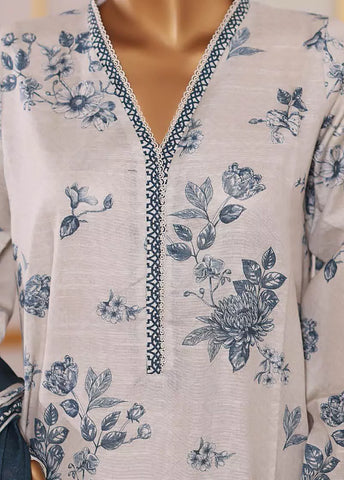 3 Piece Printed Off White Khaddar Shirt with Trouser & Dupatta