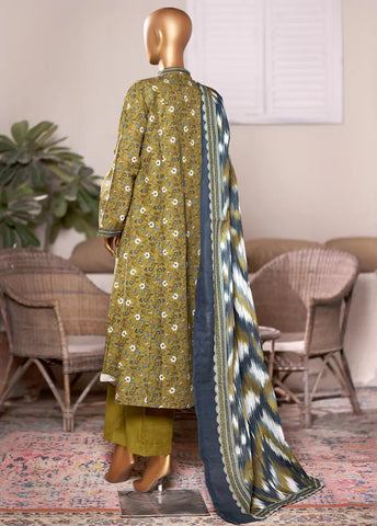 3 Piece Printed Citrine Yellow Khaddar Frock with Trouser & Dupatta