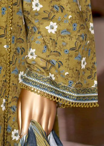 3 Piece Printed Citrine Yellow Khaddar Frock with Trouser & Dupatta