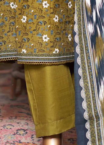 3 Piece Printed Citrine Yellow Khaddar Frock with Trouser & Dupatta