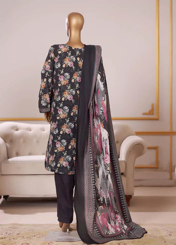 3 Piece Printed Black Khaddar Shirt with Trouser & Dupatta