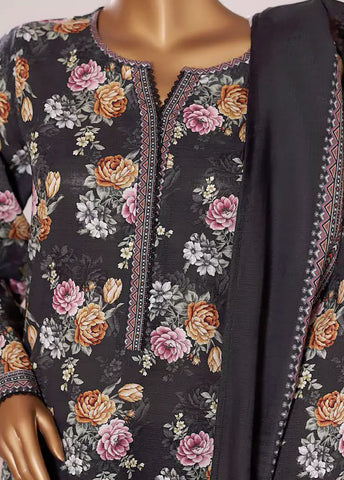 3 Piece Printed Black Khaddar Shirt with Trouser & Dupatta