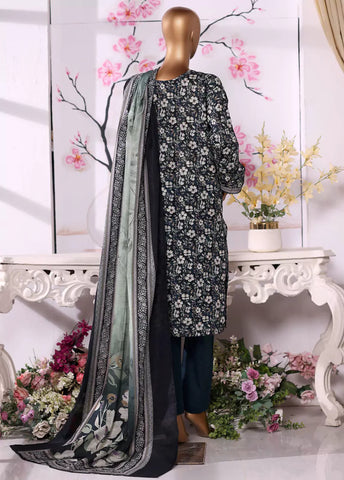 3 Piece Printed Teal Khaddar Shirt with Trouser & Dupatta