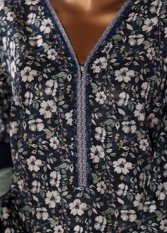 3 Piece Printed Teal Khaddar Shirt with Trouser & Dupatta