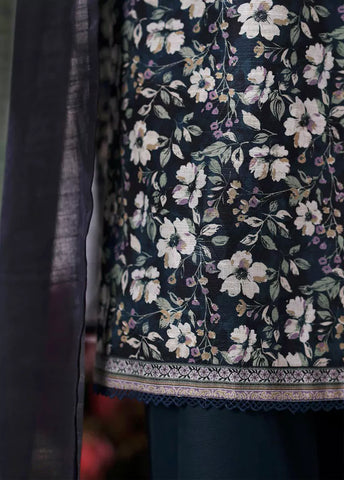 3 Piece Printed Teal Khaddar Shirt with Trouser & Dupatta