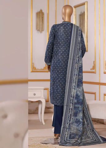 3 Piece Printed Spruce Blue Khaddar Shirt with Trouser & Dupatta