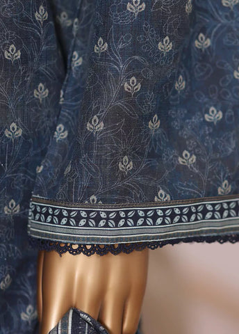 3 Piece Printed Spruce Blue Khaddar Shirt with Trouser & Dupatta