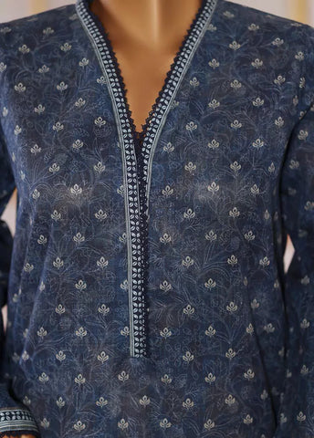 3 Piece Printed Spruce Blue Khaddar Shirt with Trouser & Dupatta