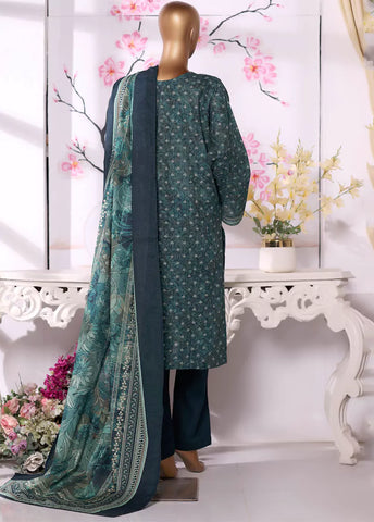 3 Piece Printed Teal Khaddar Shirt with Trouser & Dupatta