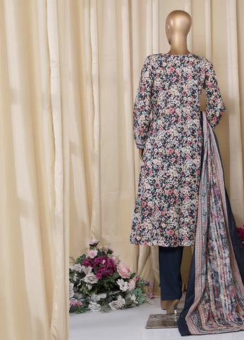 3 Piece Printed MultiColor Khaddar Frock with Trouser & Dupatta