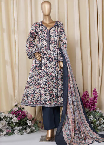 3 Piece Printed MultiColor Khaddar Frock with Trouser & Dupatta