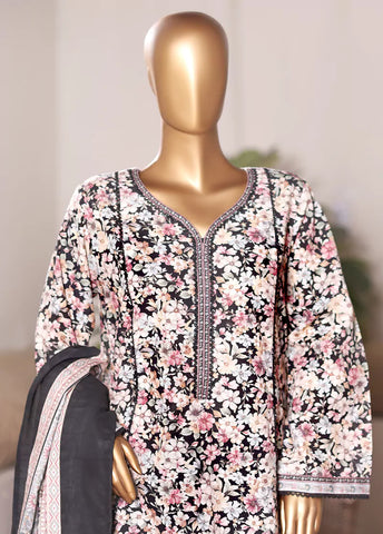 3 Piece Printed MultiColor Khaddar Frock with Trouser & Dupatta