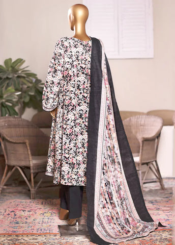 3 Piece Printed MultiColor Khaddar Frock with Trouser & Dupatta