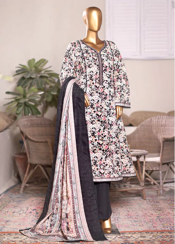 3 Piece Printed MultiColor Khaddar Frock with Trouser & Dupatta
