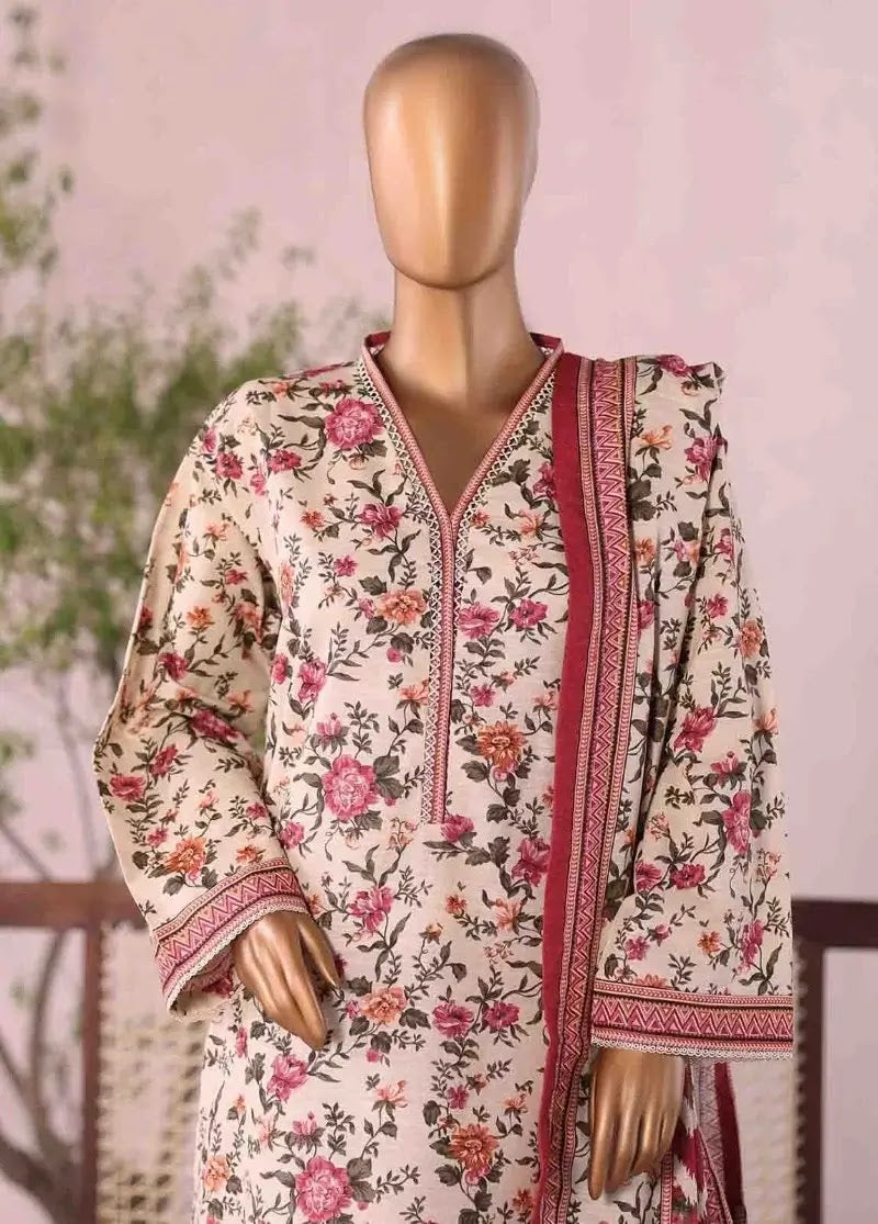 Bin Saeed Fabric - WK-2581-PR- 3 Piece Khaddar Printed Stitched Suit