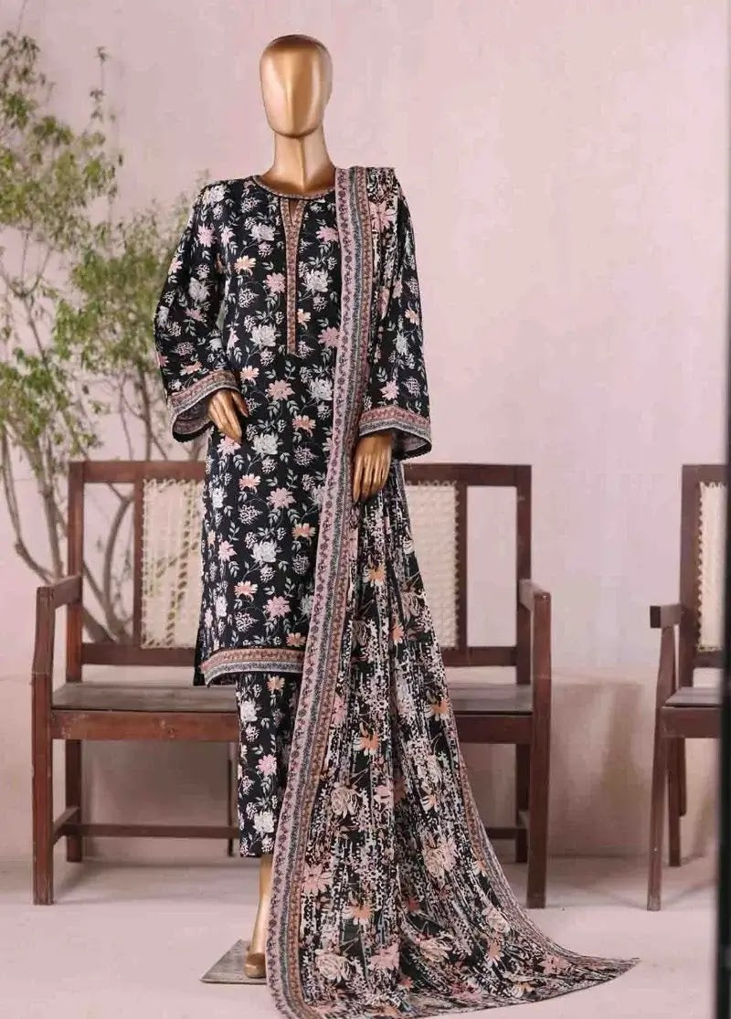 Bin Saeed Fabric - WK-2585-PR- 3 Piece Khaddar Printed Stitched Suit