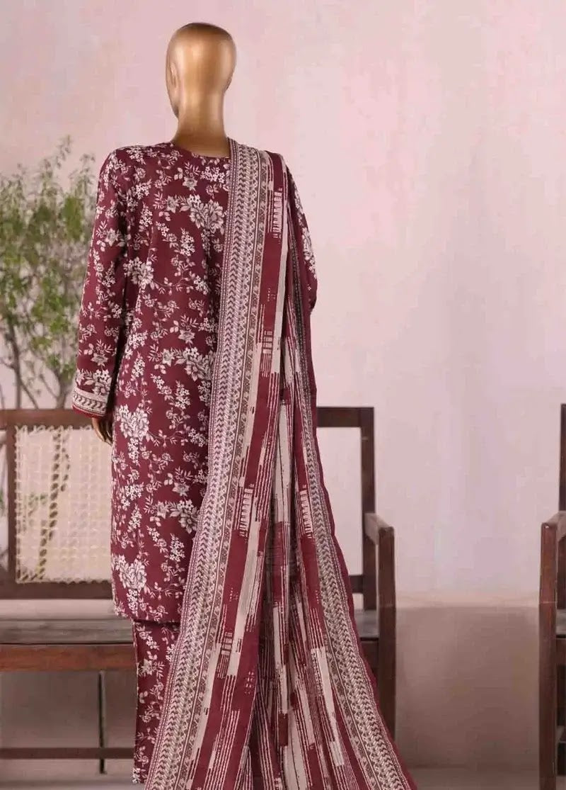 Bin Saeed Fabric - WK-2587-PR- 3 Piece Khaddar Printed Stitched Suit