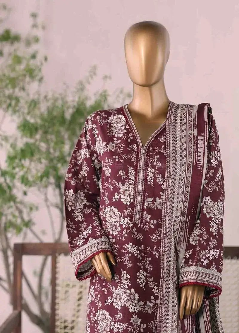 Bin Saeed Fabric - WK-2587-PR- 3 Piece Khaddar Printed Stitched Suit