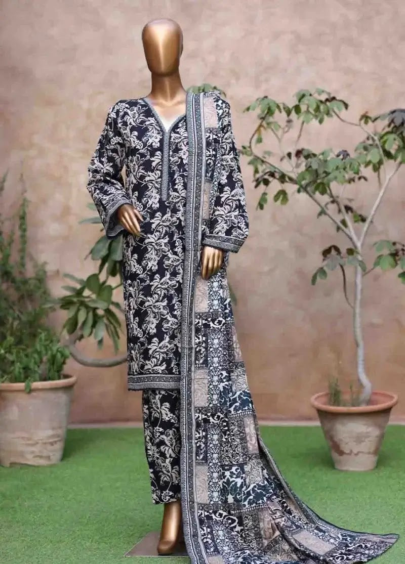 Bin Saeed Fabric - WK-2588-PR- 3 Piece Khaddar Printed Stitched Suit